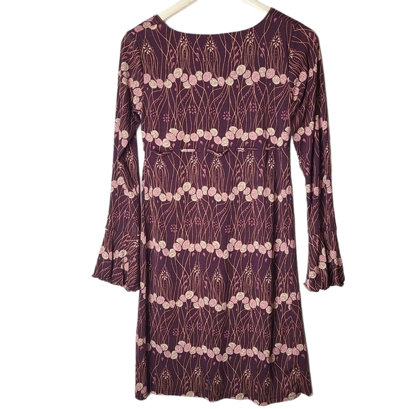 Thyme maternity floral burgundy long-sleeved  dress - Picture 6 of 10